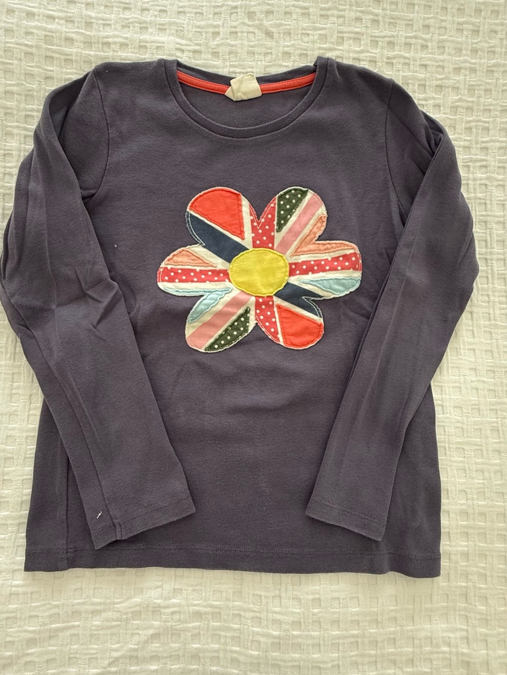 Mini Boden Girls' Purple Long-Sleeve Top with Floral Appliqué
